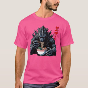 Kaiju Eating Ramen Oishi Funny Japanisches Monster T-Shirt