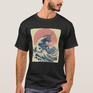 Kaiju Einhorn Große Welle vor Kanagawa Japanische T-Shirt