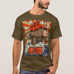 Kaiju Faultier Große Welle vor Kanagawa Japanische T-Shirt