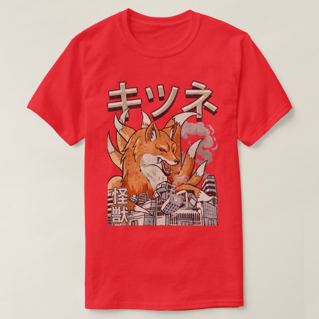 Kaiju Kitsune Nine erzählt japanisches Monster T-Shirt (Design vorne)