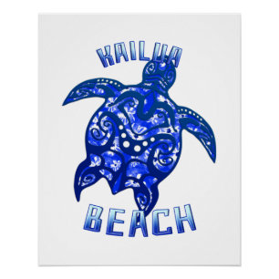 Kailua Beach Hawaii Vacation Tribal Turtle Poster