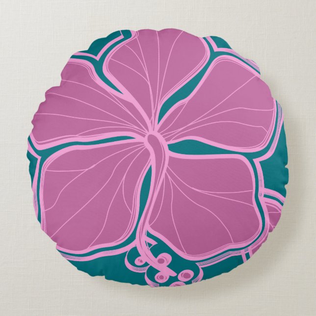 Kailua Hibiskus Hawaiian Reversible Floral Rundes Kissen (Vorderseite)