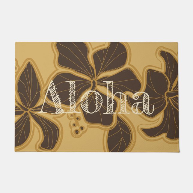 Kailua Hibiskus-hawaiisches BlumenAloha Gold Fußmatte (Vorderseite)