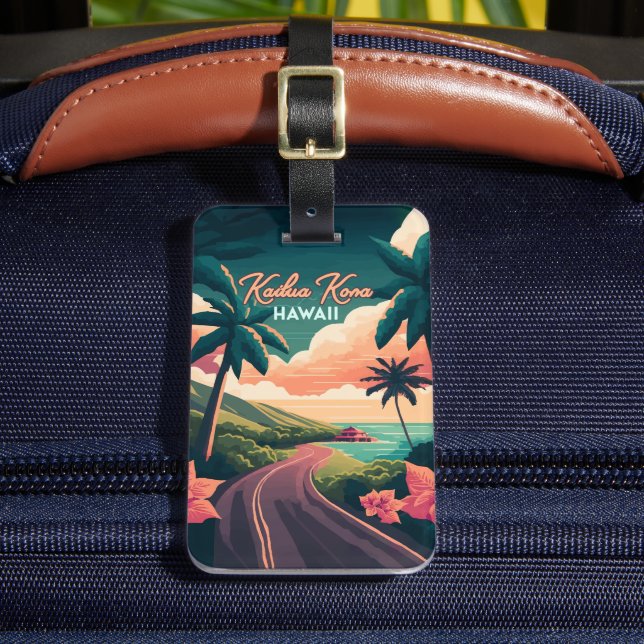 Kailua Kona Hawaii Big Island Sunset Retro Gepäckanhänger (Vorderseite Insitu 2)