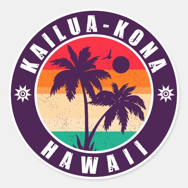 Kailua-Kona Hawaii Retro Palmen 60er Souvenirs Runder Aufkleber (Vorderseite)