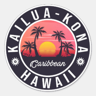 Kailua Kona Hawaii Retro-Sonnenuntergang 60er-Souv Runder Aufkleber