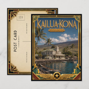 Kailua-Kona Hawaii Vintage Art Deco Goldenes Zeita Postkarte
