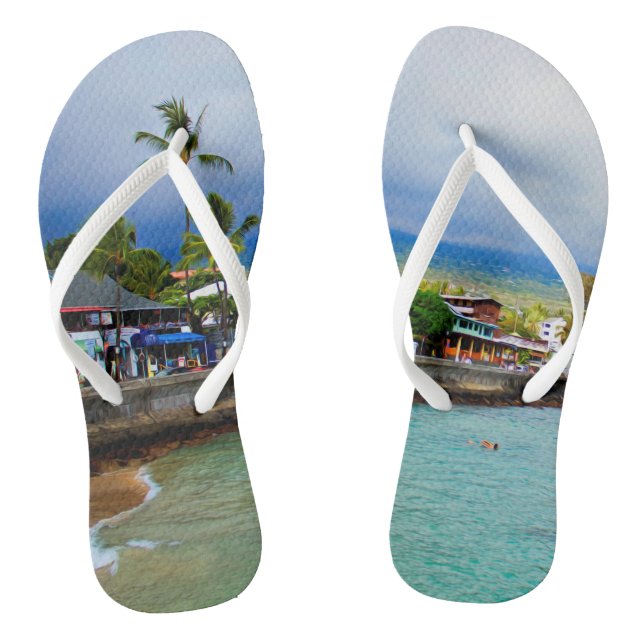 Kailua Kona Pier Hawaii Oil Paint Digital Art Flip Flops (Fußbett)