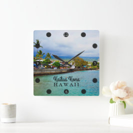 Kailua Kona Pier Hawaii Oil Paint Digital Art Quadratische Wanduhr