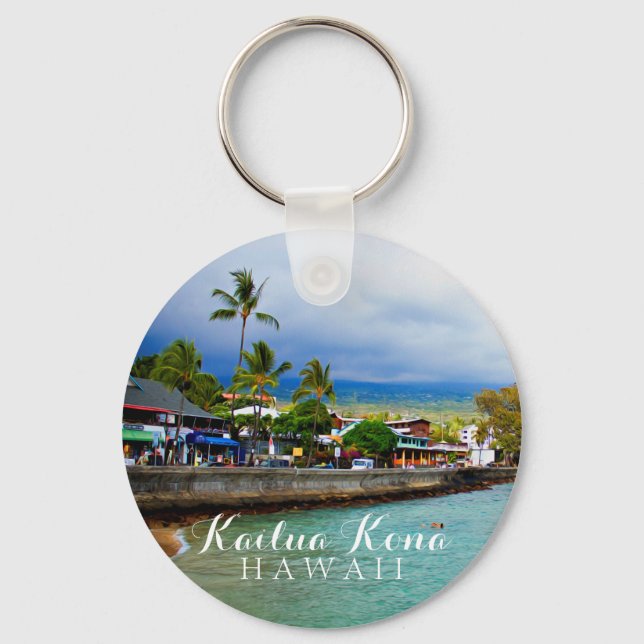 Kailua Kona Pier Hawaii Oil Paint Digital Art Schlüsselanhänger (Vorderseite)