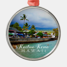 Kailua Kona Pier Hawaii Oil Paint Digital Art Silbernes Ornament