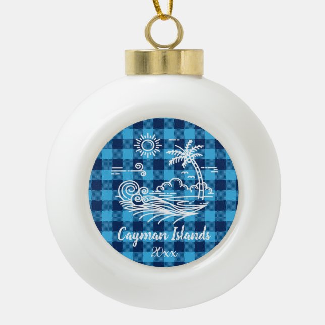 Kaimaninseln auf Blue Buffalo Karo Weihnachten Keramik Kugel-Ornament (Vorderseite)