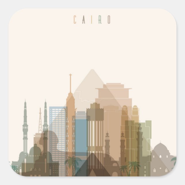 Kairo, Ägypten | City Skyline Quadratischer Aufkleber (Vorderseite)