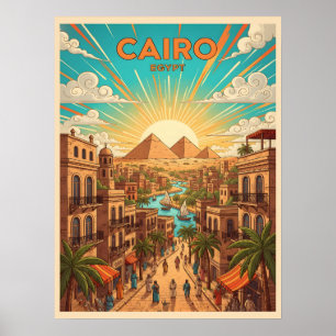 Kairo Ägypten Vintage-Reisepostkarte mit Pyramiden Poster