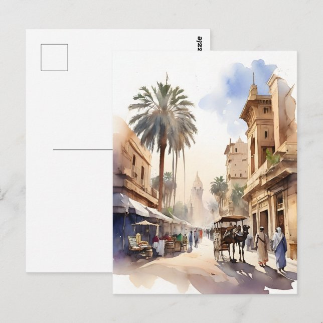 Kairo Aquarell Postkarte (Vorne/Hinten)