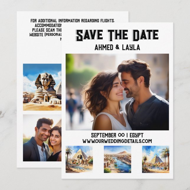 Kairo Hochzeit 3 Foto Wasserfarbenen Sehenswürdigk Save The Date (Vorne/Hinten)