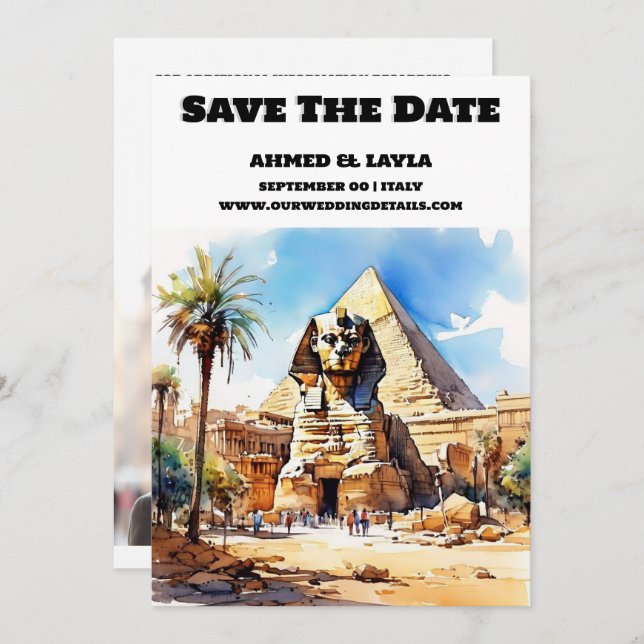 Kairo Hochzeit speichern das Datum Sphinx Pyramide Save The Date (Vorne/Hinten)
