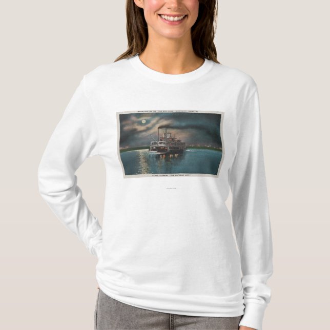 Kairo, IL - Nachtansicht des Dampfers auf T-Shirt (Vorderseite)