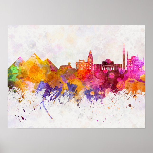 Kairoer Skyline im Aquarellfarben Poster (Vorne)