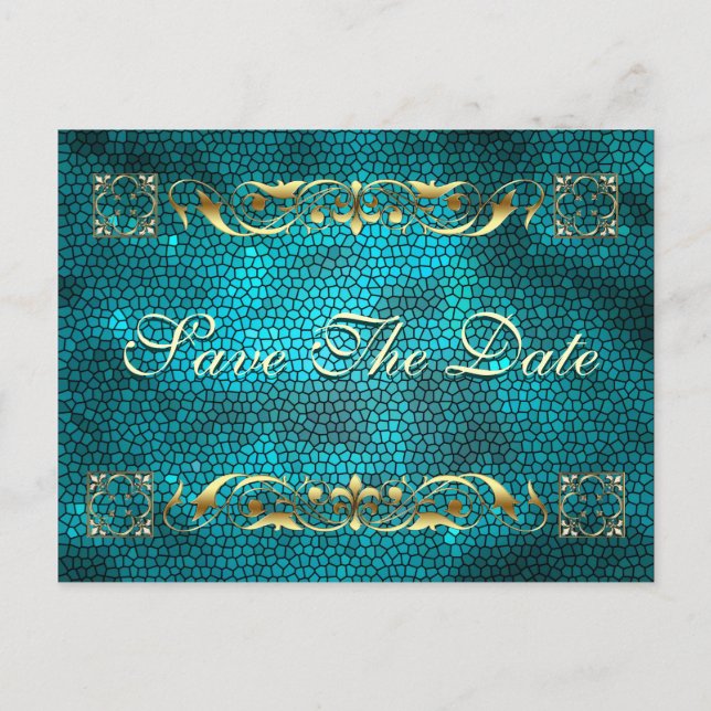 Kaiser Aquamarin Save the Date Postkarte (Vorderseite)