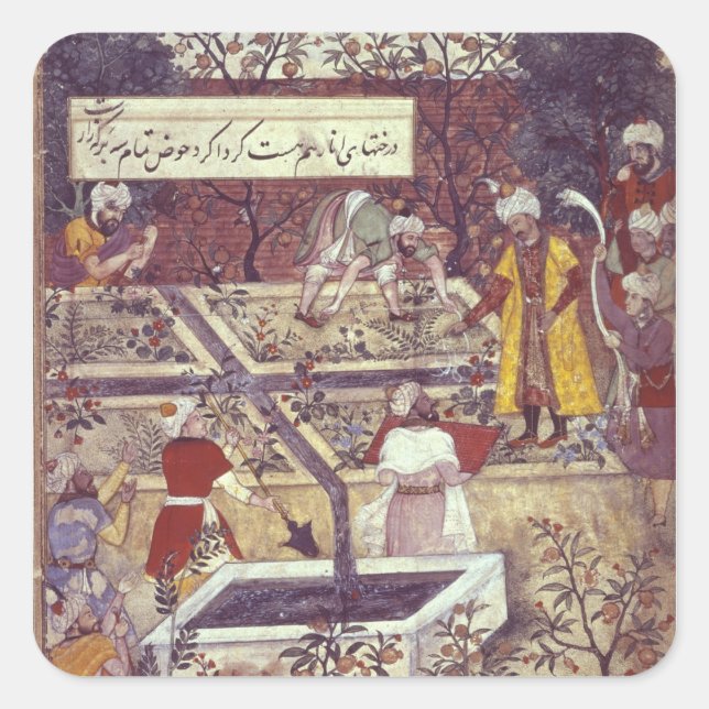 Kaiser Babur und sein Architektenplan Quadratischer Aufkleber (Vorderseite)