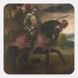 Kaiser Charles V. auf Horseback (von Tizian) Quadratischer Aufkleber
