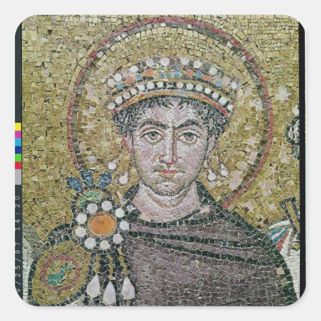 Kaiser Justinian I. c.547 AD Quadratischer Aufkleber (Vorderseite)