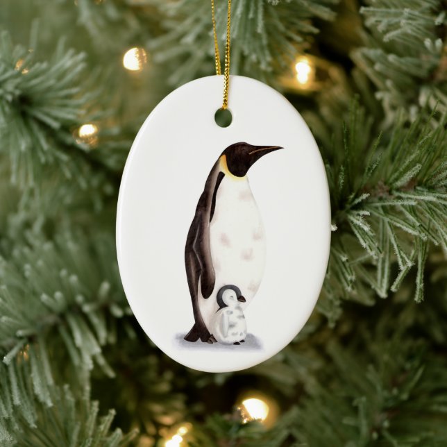 Kaiser Penguin und Baby Illustriert Weihnachten Keramik Ornament (Baum)