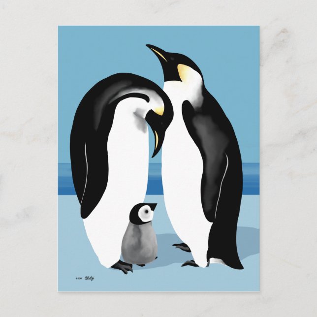 Kaiser Pinguin mit Baby-Chick Postkarte (Vorderseite)