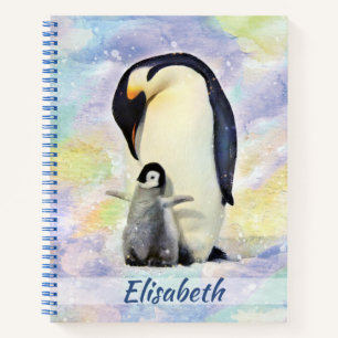 Kaiser Pinguin mit Baby Chick Watercolor Notizbuch