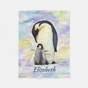 Kaiser-Pinguin mit Baby-Küken-Aquarell Fleecedecke
