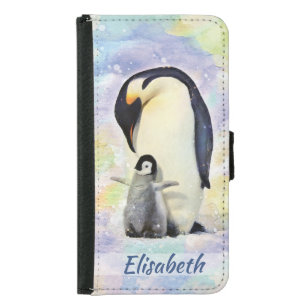 Kaiser-Pinguin mit Baby-Küken-Aquarell Geldbeutel Hülle Für Das Samsung Galaxy S5