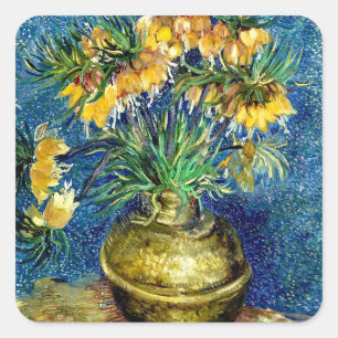 Kaiserliche Fritillarien in Kupfervase Van Gogh Ku Quadratischer Aufkleber