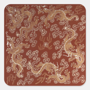 Kaiserlicher Roter und Goldener Drache Seidenkunst Quadratischer Aufkleber