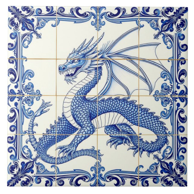 Kaiserlicher Saphir-Drache-Kachel Fliese (Vorderseite)