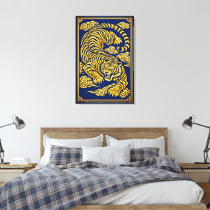 Kaiserlicher Tiger – Gold & Blau Leinwanddruck