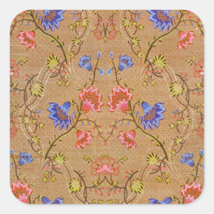 Kaiserliches Rot & Gold verflochtenes Blumen-Seide Quadratischer Aufkleber