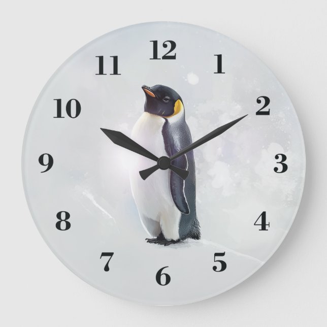 Kaiserpinguin Große Wanduhr (Vorderseite)