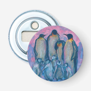 Kaiserpinguine, antarktische Vögel Eltern und Kind Flaschenöffner