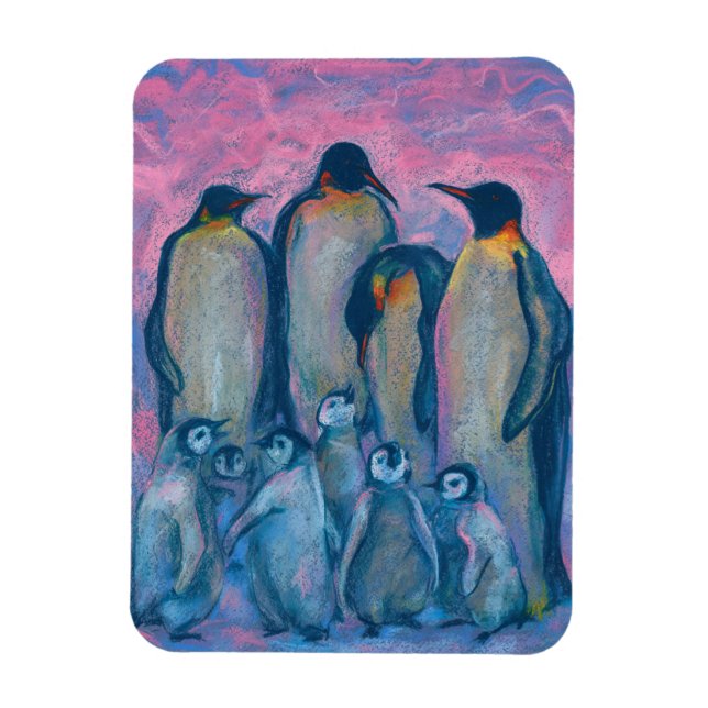 Kaiserpinguine, antarktische Vögel Eltern und Kind Magnet (Vertikal)