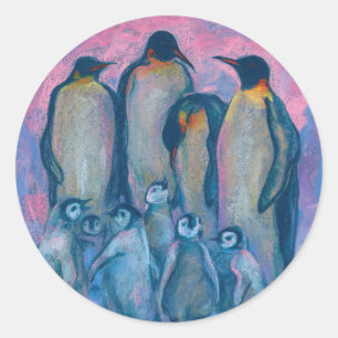 Kaiserpinguine, antarktische Vögel Eltern und Kind Runder Aufkleber