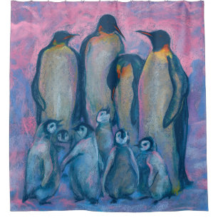 Kaiserpinguine Antarktische Vögel Gemälde von Tier Duschvorhang