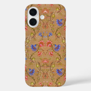 Kaiserrot und Gold verflochtene florale Seidenkuns iPhone 16 Hülle