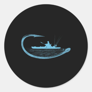 Kajak-Angler-Angelhaken-Grafik Kajakfahrer Angeln Runder Aufkleber