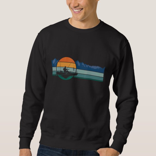 Kajak Fischerboot Anglühen Retro Look Sweatshirt (Vorderseite)