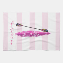 Kajak-Mädchen-Rosa-Streifen Geschirrtuch
