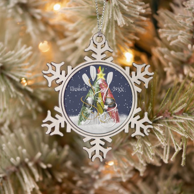 Kajak Weihnachtsbaum Kajakgeschenke personalisiert Schneeflocken Zinn-Ornament (Baum)