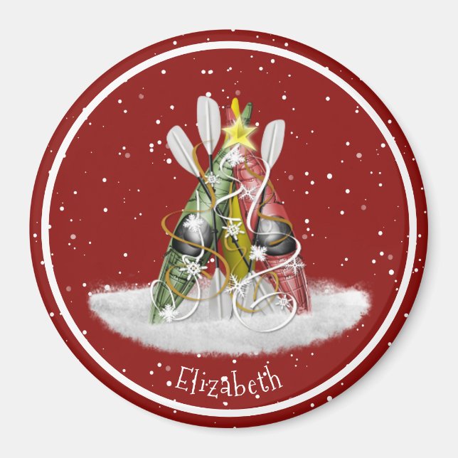 Kajak Weihnachtsbaum Kajaks Paddel personalisiert Magnet (Vorne)