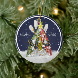 Kajak Weihnachtsbaum Winterkayaks Paddel Keramik Ornament