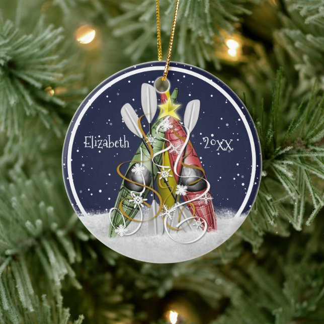 Kajak Weihnachtsbaum Winterkayaks Paddel Keramik Ornament (Baum)